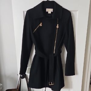 Michael Kors Black Wool Pea Coat with Gold Hardware